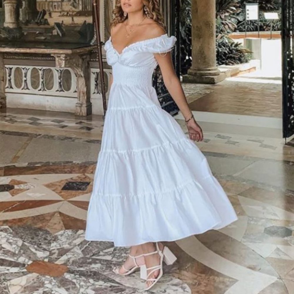 SOLD Danielle Bernstein White Poplin Midi Dress